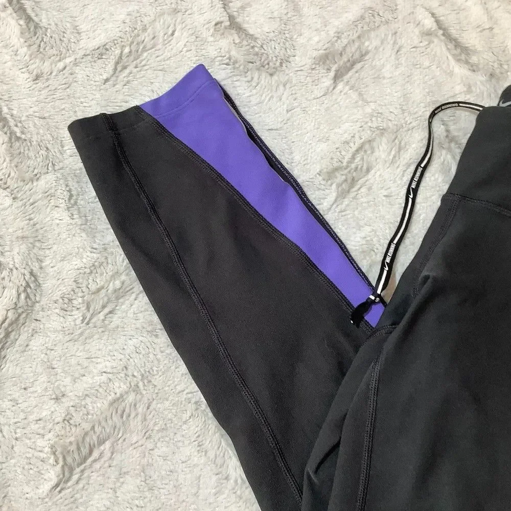 Nike dri fit cropped leggings size XS black - charcoal and purple